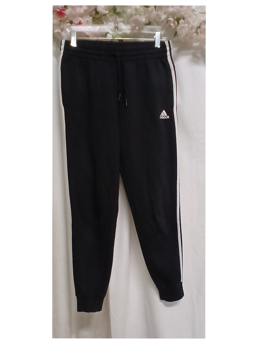 adidas Black Track Joggers with White Side Stripes Size Medium